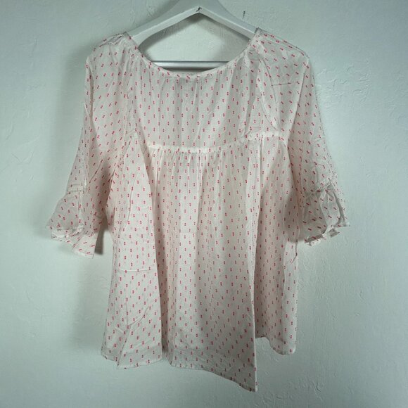 Charlie Paige Womens Pink Polka Dot Ruffle Sleeve Blouse Top XL 100% Cotton New - Picture 1 of 8